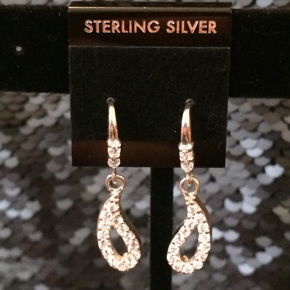 Sterling Silver & CZ Teardrop 💧Earrings - Picture 4 of 4